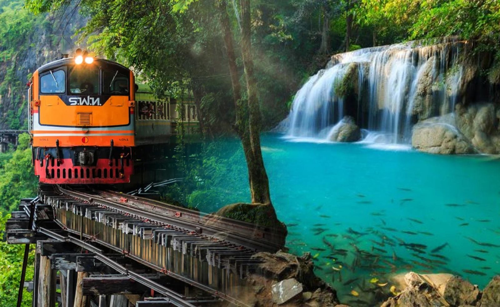Kanchanaburi Erawan Waterfall and River Kwai Tour